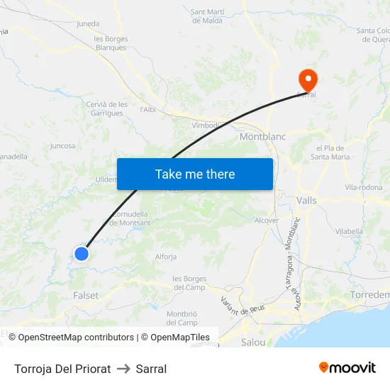 Torroja Del Priorat to Sarral map