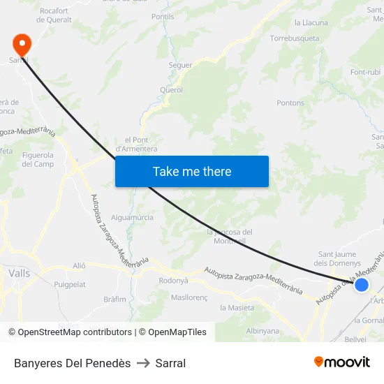 Banyeres Del Penedès to Sarral map