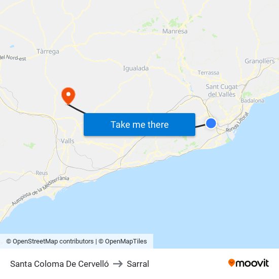 Santa Coloma De Cervelló to Sarral map