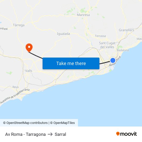 Av Roma - Tarragona to Sarral map