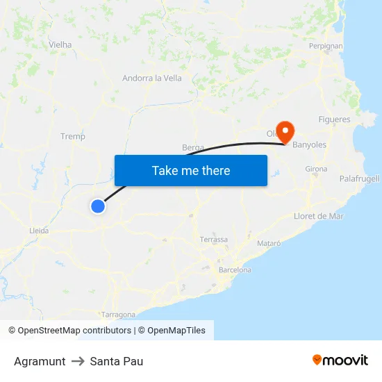 Agramunt to Santa Pau map