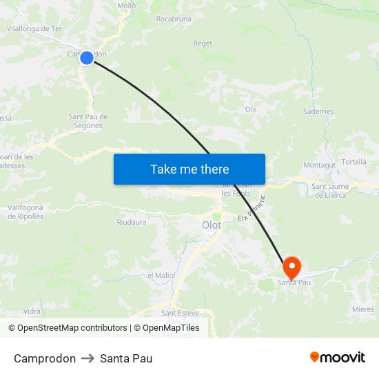 Camprodon to Santa Pau map
