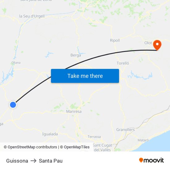 Guissona to Santa Pau map