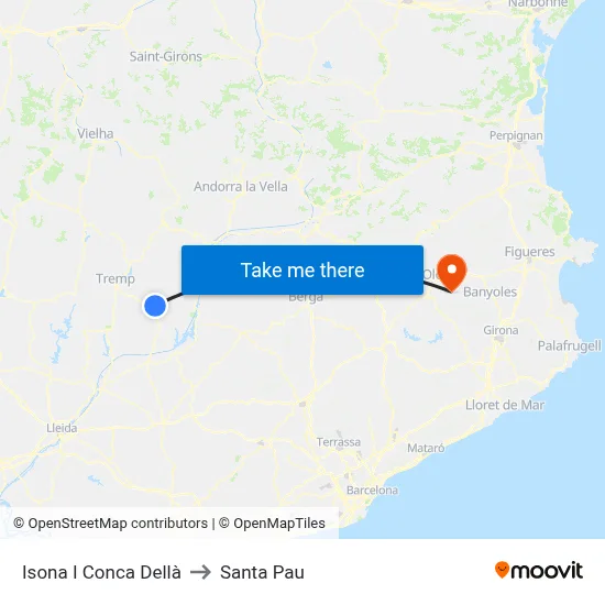 Isona I Conca Dellà to Santa Pau map