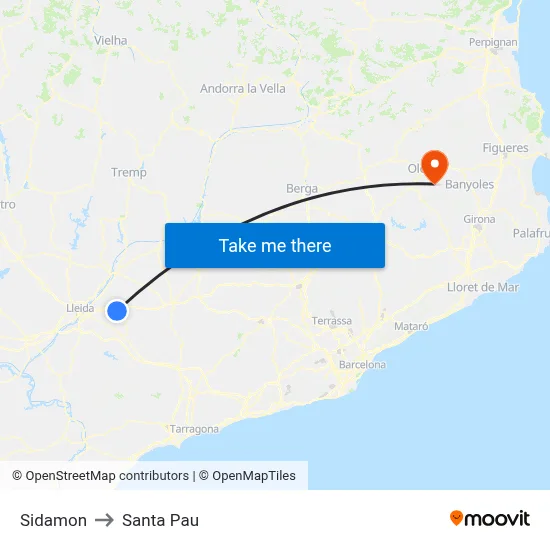 Sidamon to Santa Pau map