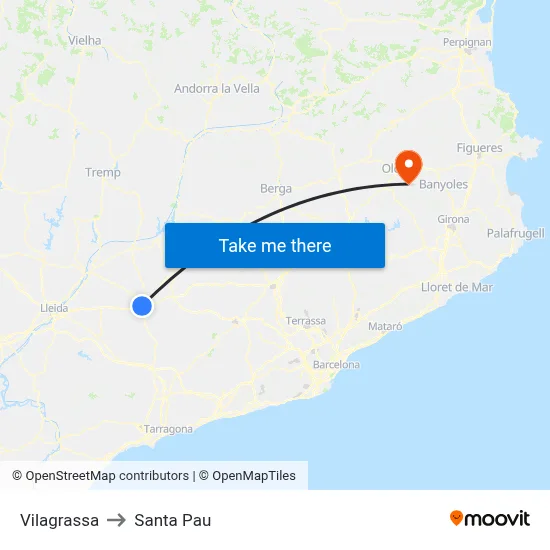 Vilagrassa to Santa Pau map