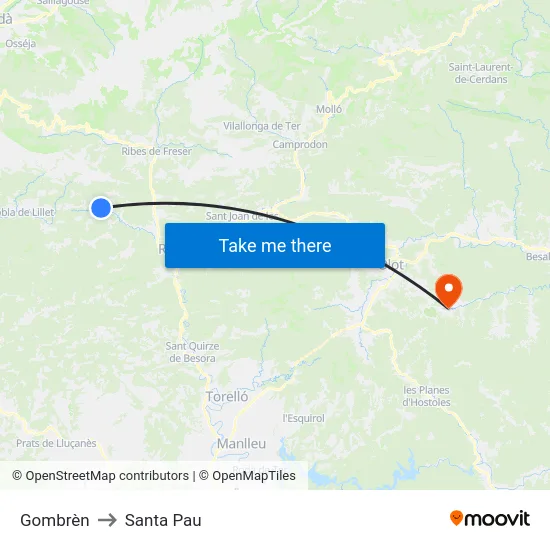 Gombrèn to Santa Pau map