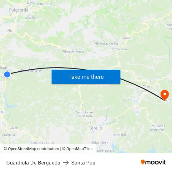Guardiola De Berguedà to Santa Pau map
