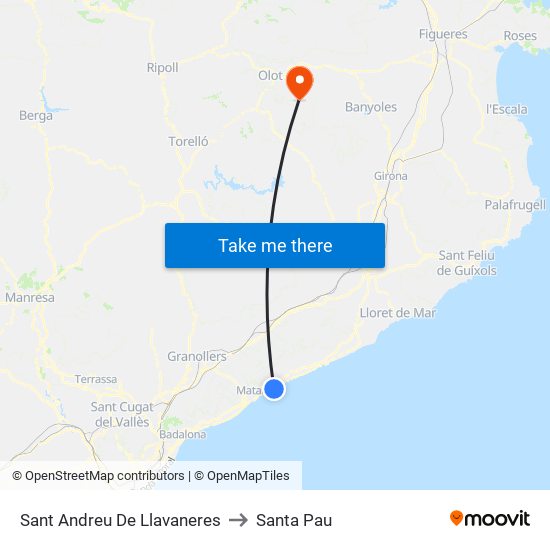 Sant Andreu De Llavaneres to Santa Pau map