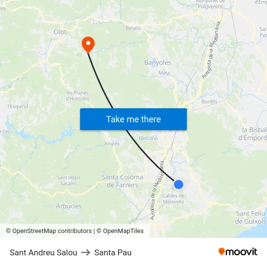 Sant Andreu Salou to Santa Pau map