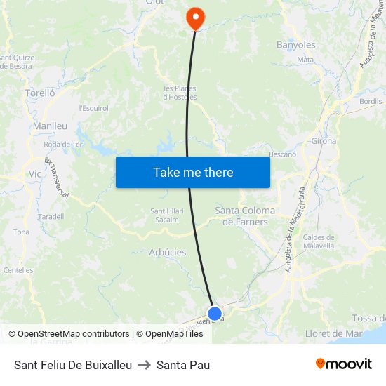 Sant Feliu De Buixalleu to Santa Pau map