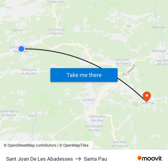 Sant Joan De Les Abadesses to Santa Pau map