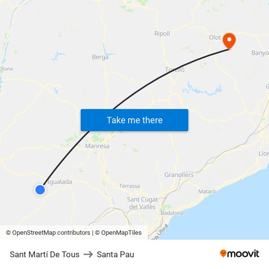 Sant Martí De Tous to Santa Pau map