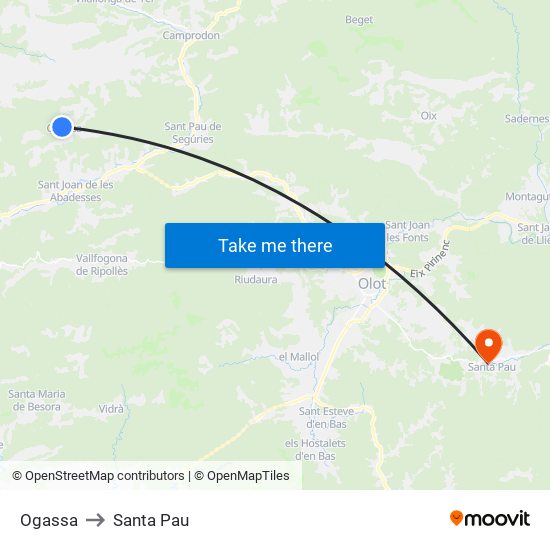 Ogassa to Santa Pau map