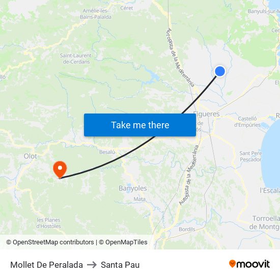 Mollet De Peralada to Santa Pau map