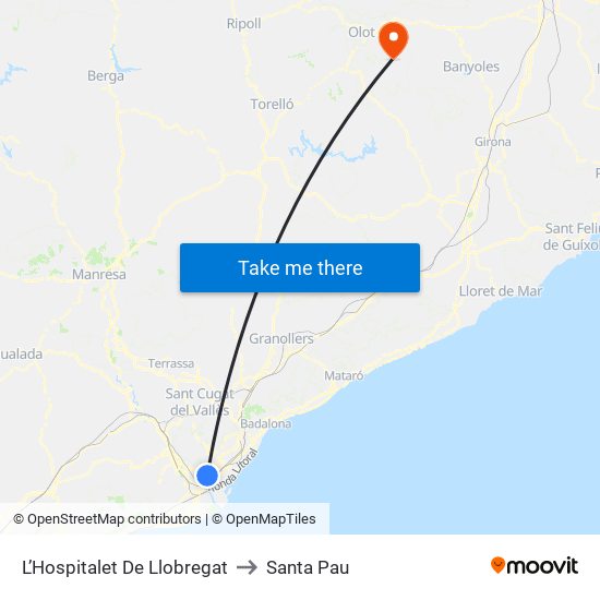 L’Hospitalet De Llobregat to Santa Pau map