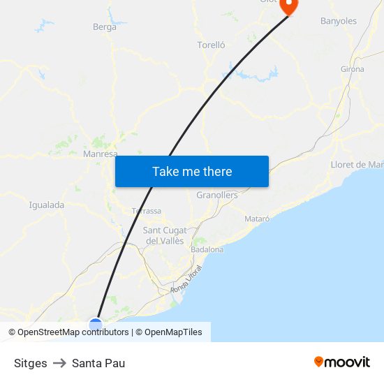 Sitges to Santa Pau map