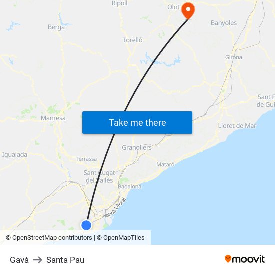 Gavà to Santa Pau map