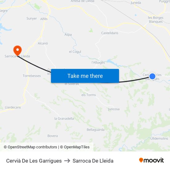 Cervià De Les Garrigues to Sarroca De Lleida map