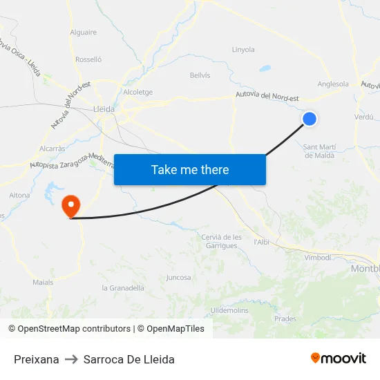 Preixana to Sarroca De Lleida map