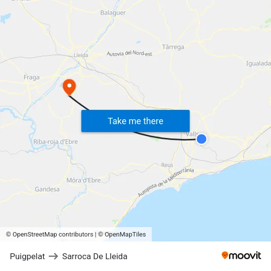 Puigpelat to Sarroca De Lleida map