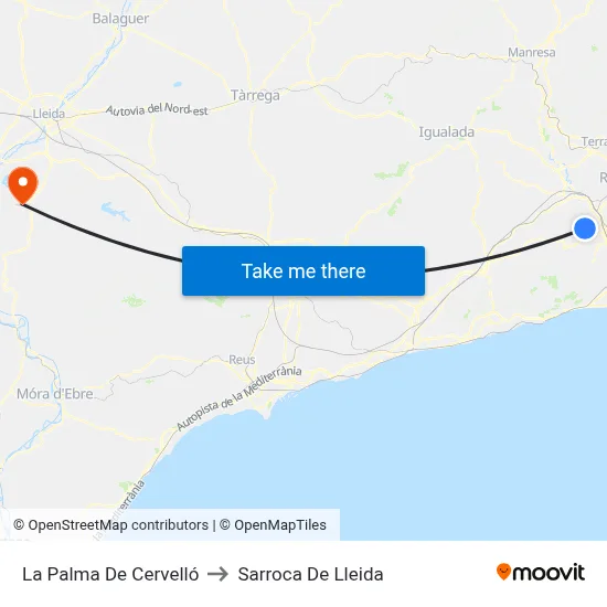 La Palma De Cervelló to Sarroca De Lleida map