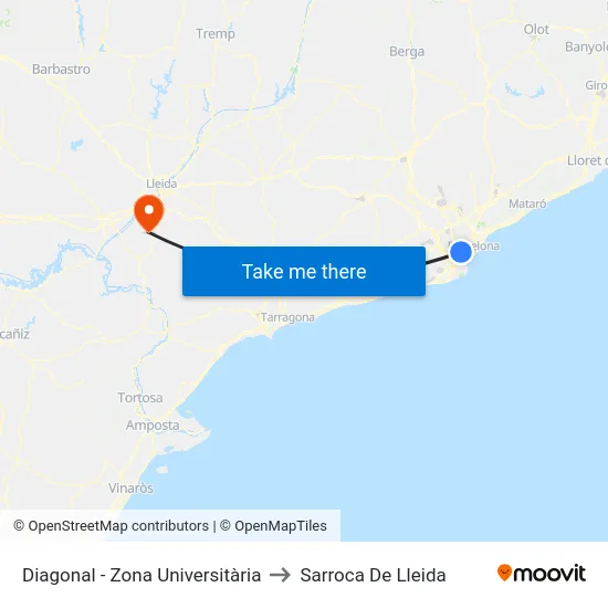 Diagonal - Zona Universitària to Sarroca De Lleida map