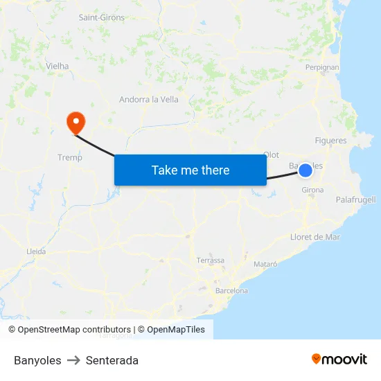 Banyoles to Senterada map