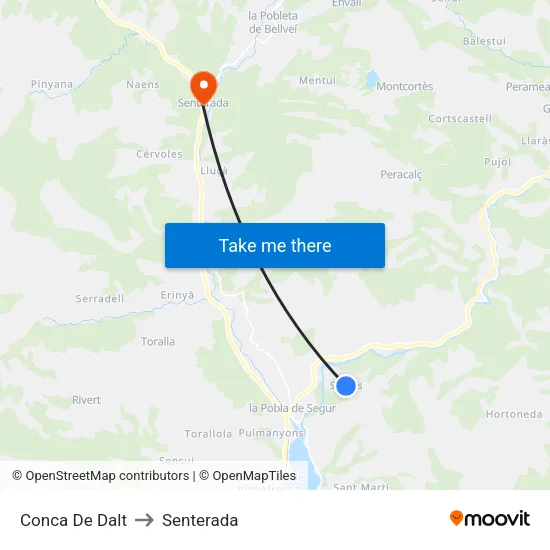 Conca De Dalt to Senterada map