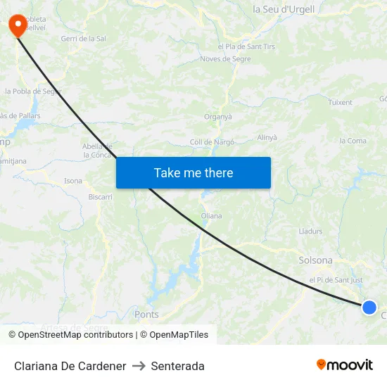 Clariana De Cardener to Senterada map