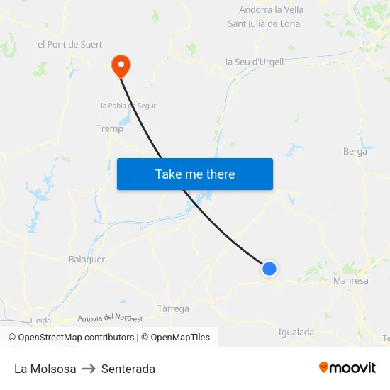 La Molsosa to Senterada map