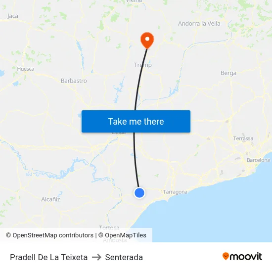 Pradell De La Teixeta to Senterada map