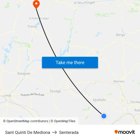 Sant Quintí De Mediona to Senterada map