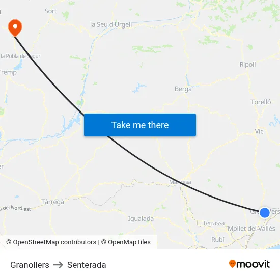 Granollers to Senterada map