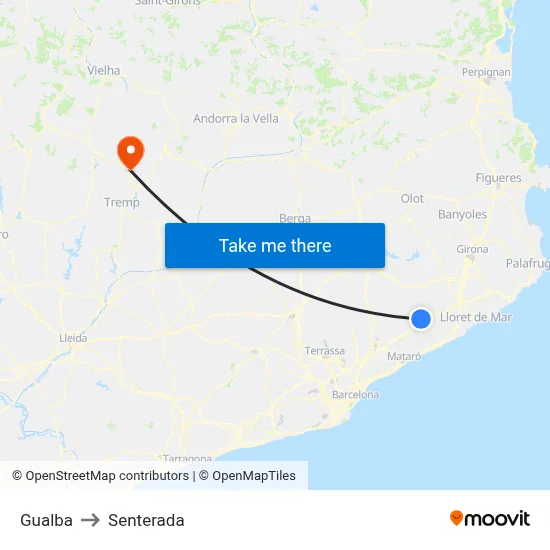 Gualba to Senterada map