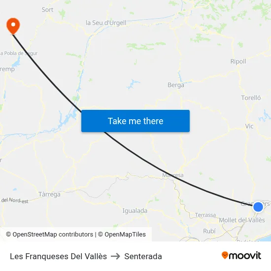 Les Franqueses Del Vallès to Senterada map