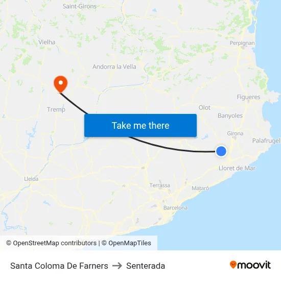 Santa Coloma De Farners to Senterada map