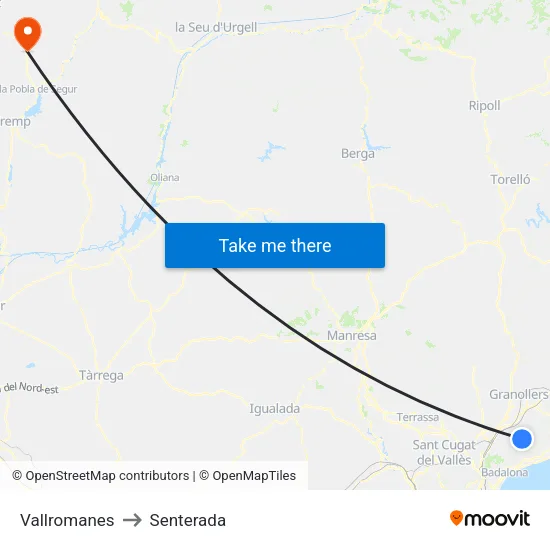 Vallromanes to Senterada map