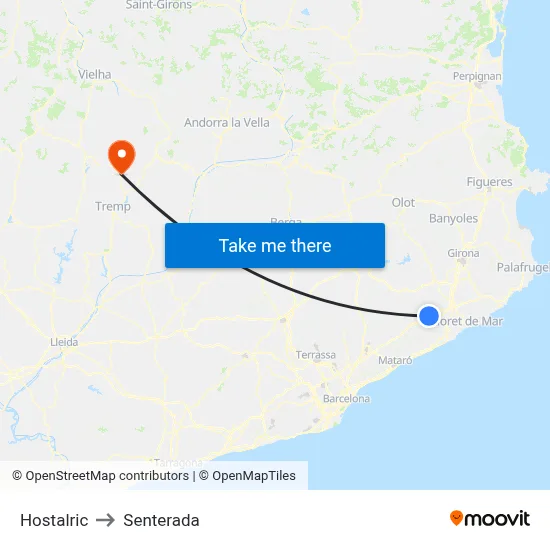 Hostalric to Senterada map