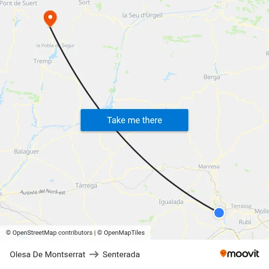 Olesa De Montserrat to Senterada map