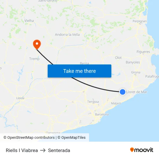 Riells I Viabrea to Senterada map