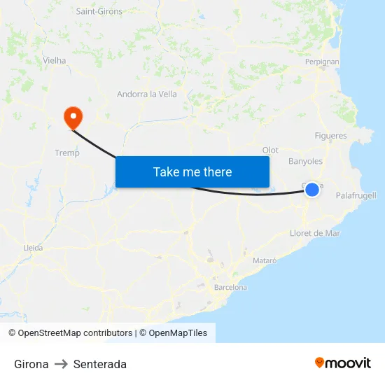 Girona to Senterada map