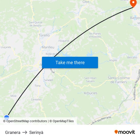 Granera to Serinyà map