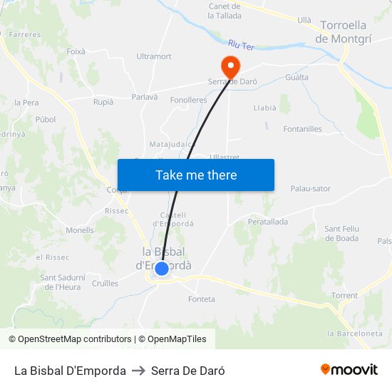 La Bisbal D'Emporda to Serra De Daró map