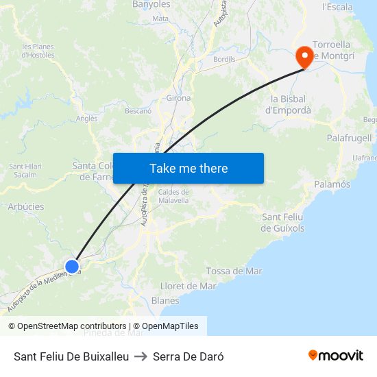Sant Feliu De Buixalleu to Serra De Daró map