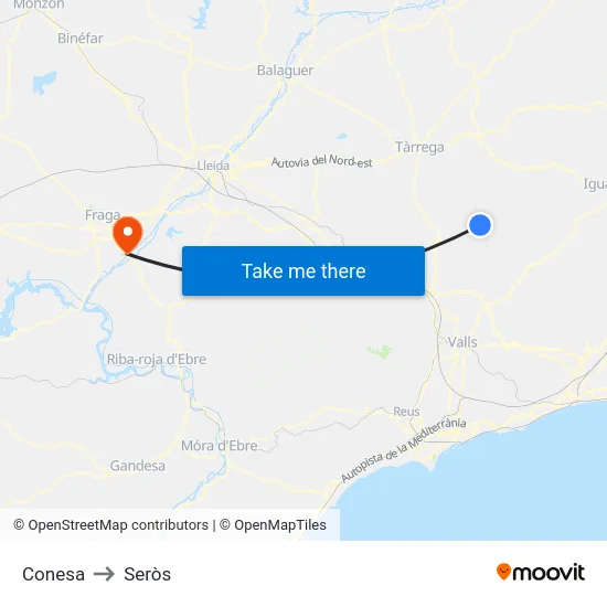 Conesa to Seròs map