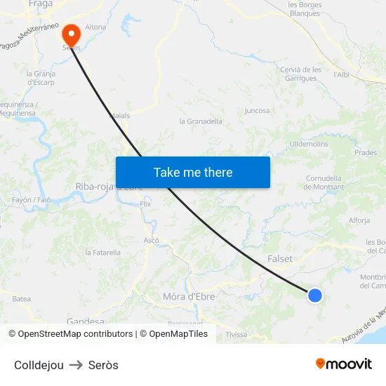Colldejou to Seròs map