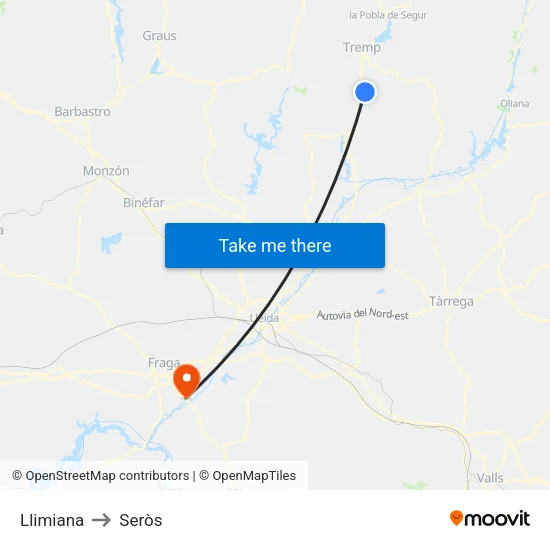 Llimiana to Seròs map