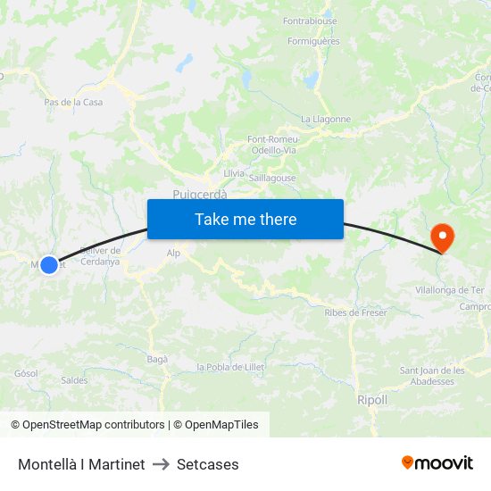 Montellà I Martinet to Setcases map