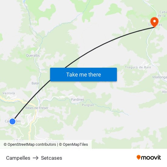 Campelles to Setcases map